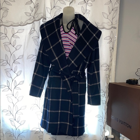 Ann Taylor Jackets & Blazers - Ann Taylor Navy Plaid Trench Coat